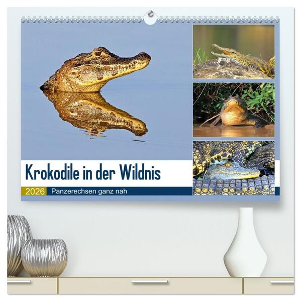 Krokodile in der Wildnis (hochwertiger Premium Wandkalender 2026 DIN A2 quer) Kunstdruck in Hochglanz
