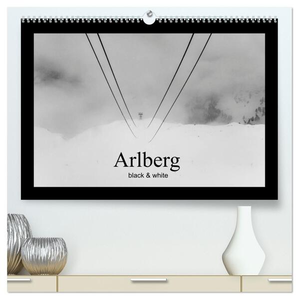 Arlberg black and white (hochwertiger Premium Wandkalender 2026 DIN A2 quer) Kunstdruck in Hochglanz