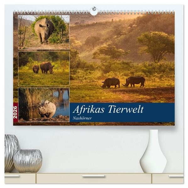 Afrikas Tierwelt: Nashörner (hochwertiger Premium Wandkalender 2026 DIN A2 quer) Kunstdruck in Hochglanz