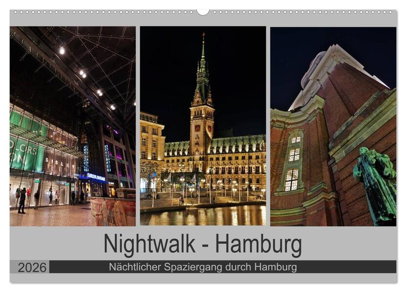 Nightwalk - Hamburg (Wandkalender 2026 DIN A2 quer) CALVENDO Monatskalender
