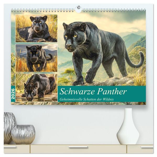 Schwarze Panther. Geheimnisvolle Schatten der Wildnis (hochwertiger Premium Wandkalender 2026 DIN A2 quer) Kunstdruck in Hochglanz