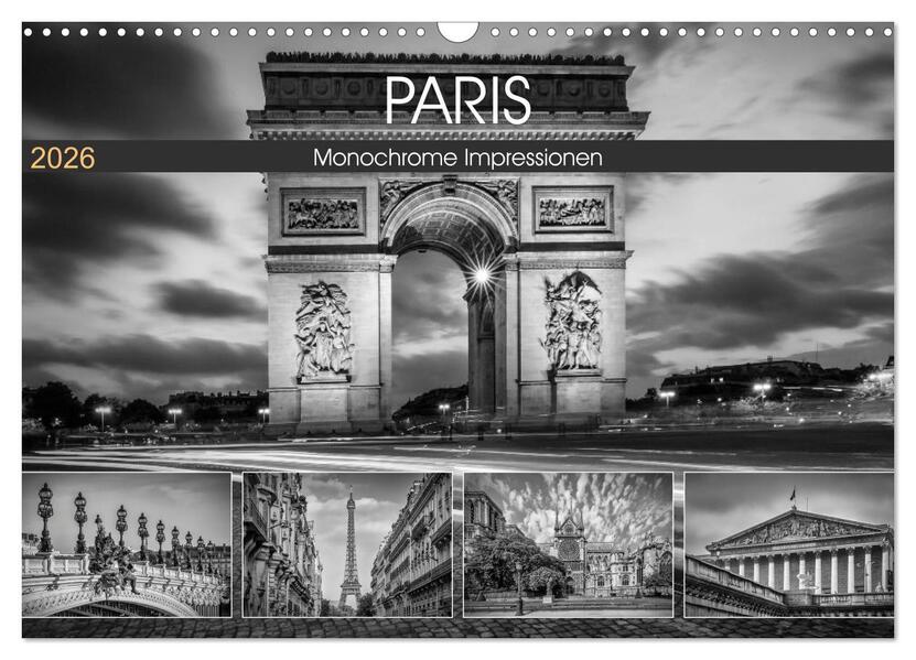 PARIS Monochrome Impressionen (Wandkalender 2026 DIN A3 quer) CALVENDO Monatskalender