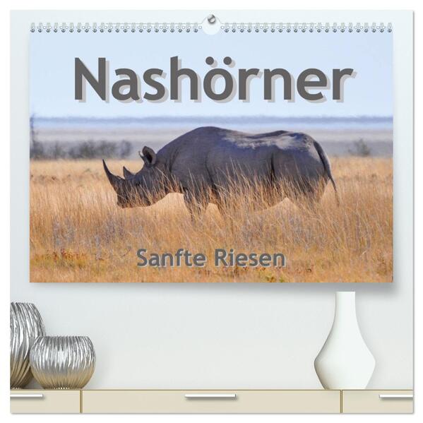 Nashörner - Sanfte Riesen (hochwertiger Premium Wandkalender 2026 DIN A2 quer) Kunstdruck in Hochglanz