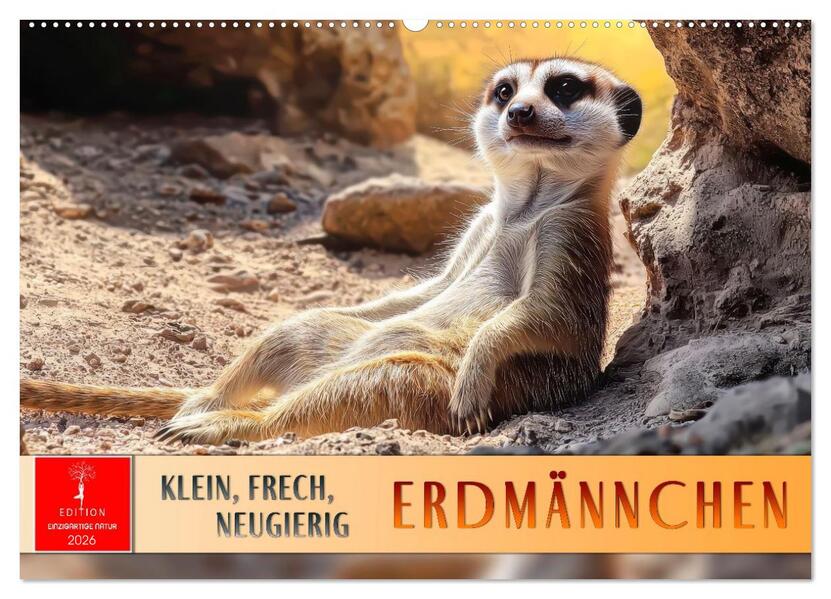 Erdmännchen - klein frech neugierig (Wandkalender 2026 DIN A2 quer) CALVENDO Monatskalender