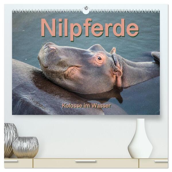 Nilpferde Kolosse im Wasser (hochwertiger Premium Wandkalender 2026 DIN A2 quer) Kunstdruck in Hochglanz