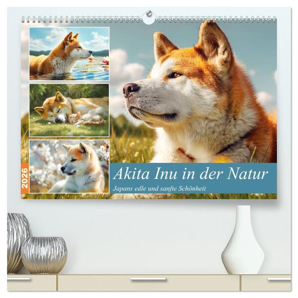 Akita Inu in der Natur. Japans edle und sanfte Schönheit (hochwertiger Premium Wandkalender 2026 DIN A2 quer) Kunstdruck in Hochglanz
