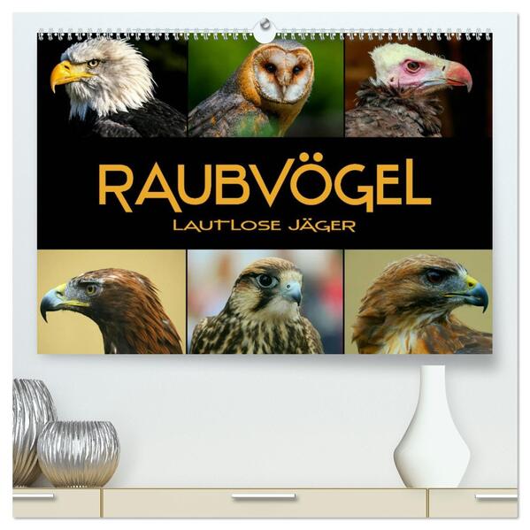 Raubvögel - lautlose Jäger (hochwertiger Premium Wandkalender 2026 DIN A2 quer) Kunstdruck in Hochglanz