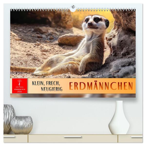 Erdmännchen - klein frech neugierig (hochwertiger Premium Wandkalender 2026 DIN A2 quer) Kunstdruck in Hochglanz