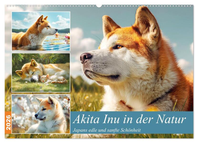Akita Inu in der Natur. Japans edle und sanfte Schönheit (Wandkalender 2026 DIN A2 quer) CALVENDO Monatskalender