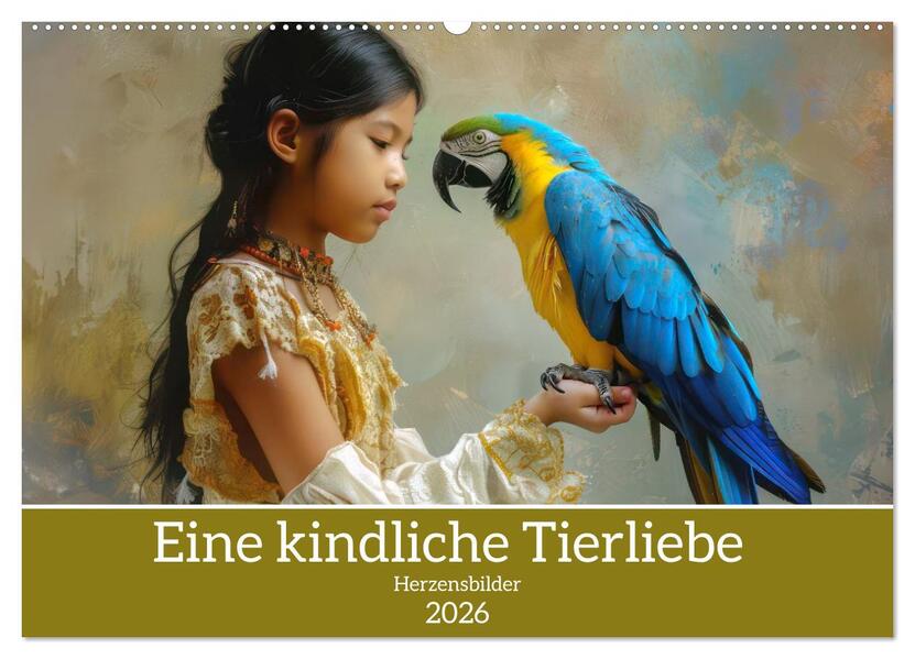 Eine kindliche Tierliebe - Herzensbilder (Wandkalender 2026 DIN A2 quer) CALVENDO Monatskalender