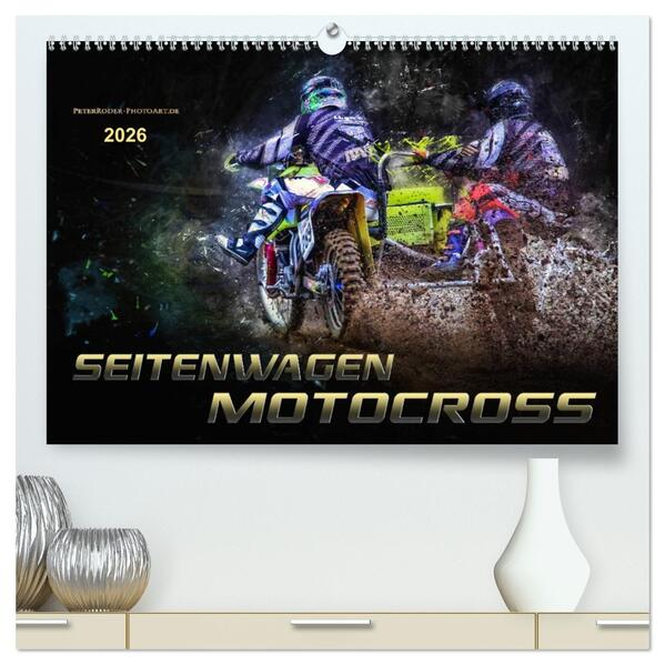 Seitenwagen Motocross (hochwertiger Premium Wandkalender 2026 DIN A2 quer) Kunstdruck in Hochglanz