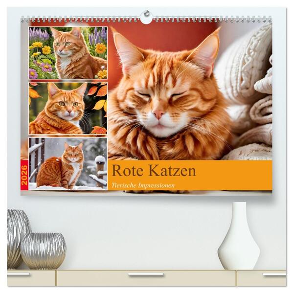 Rote Katzen (hochwertiger Premium Wandkalender 2026 DIN A2 quer) Kunstdruck in Hochglanz