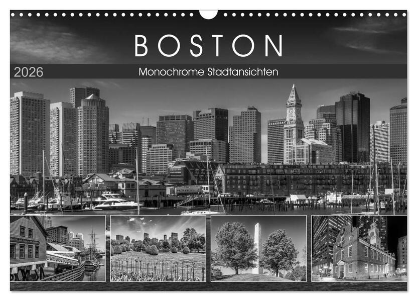 BOSTON Monochrome Stadtansichten (Wandkalender 2026 DIN A3 quer) CALVENDO Monatskalender