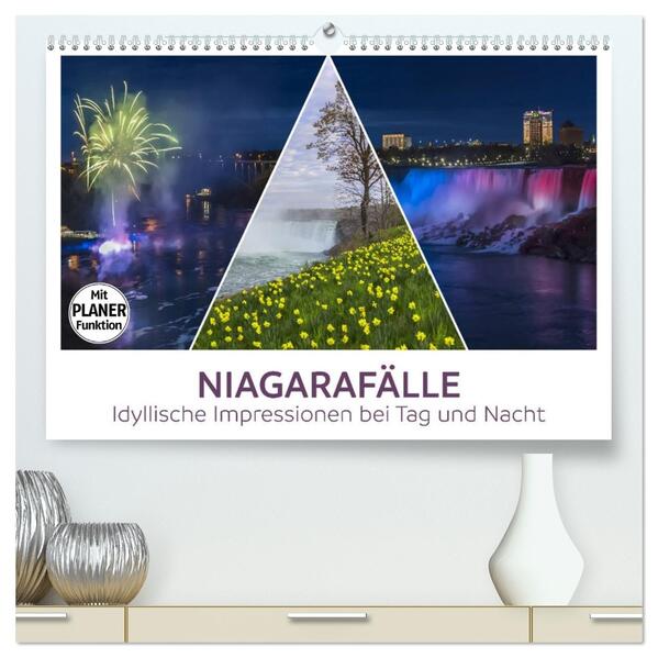 NIAGARAFÄLLE Idyllische Impressionen bei Tag und Nacht (hochwertiger Premium Wandkalender 2026 DIN A2 quer) Kunstdruck in Hochglanz