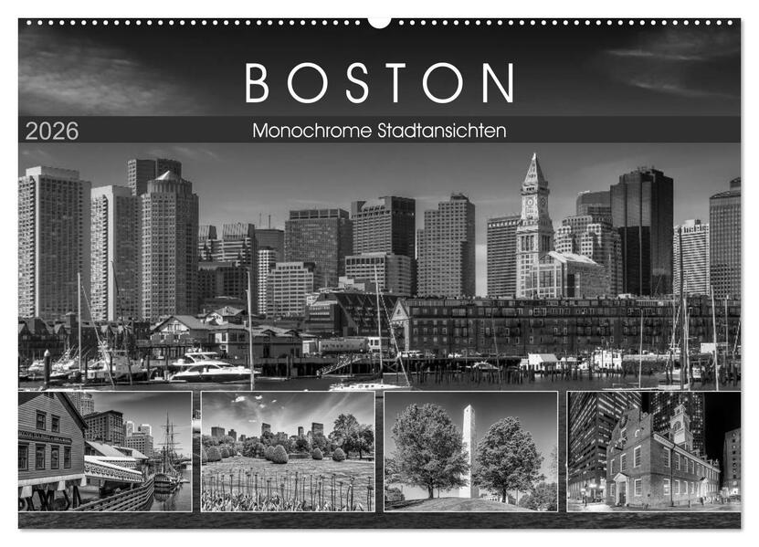 BOSTON Monochrome Stadtansichten (Wandkalender 2026 DIN A2 quer) CALVENDO Monatskalender