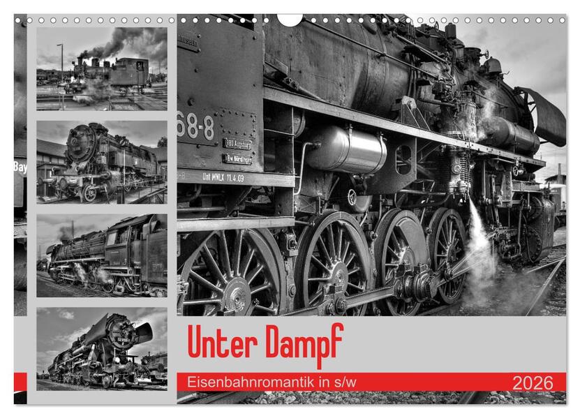 Unter Dampf - Eisenbahnromantik in schwarz-weiß (Wandkalender 2026 DIN A3 quer) CALVENDO Monatskalender