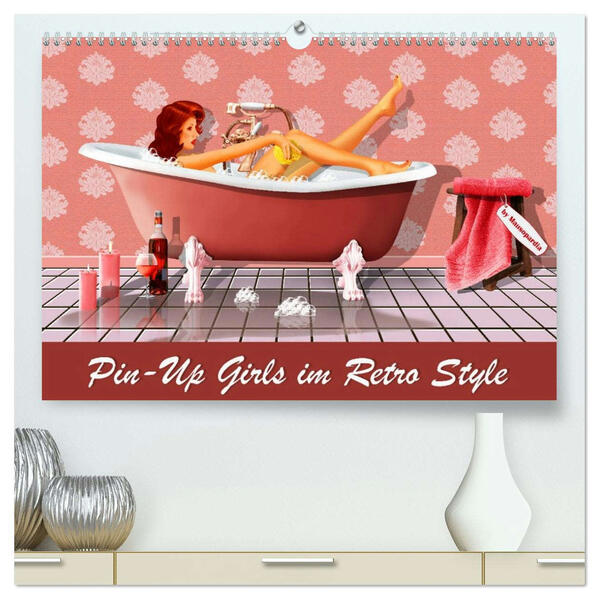 Pin-Up Girls im Retro Style by Mausopardia (hochwertiger Premium Wandkalender 2026 DIN A2 quer) Kunstdruck in Hochglanz