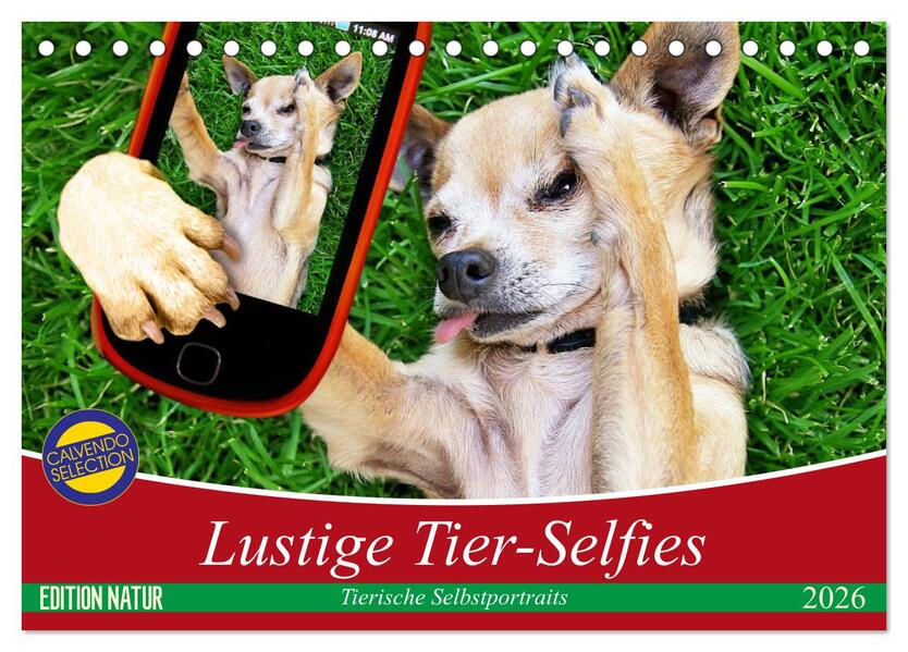 Lustige Tier-Selfies. Tierische Selbstportraits (Tischkalender 2026 DIN A5 quer) CALVENDO Monatskalender
