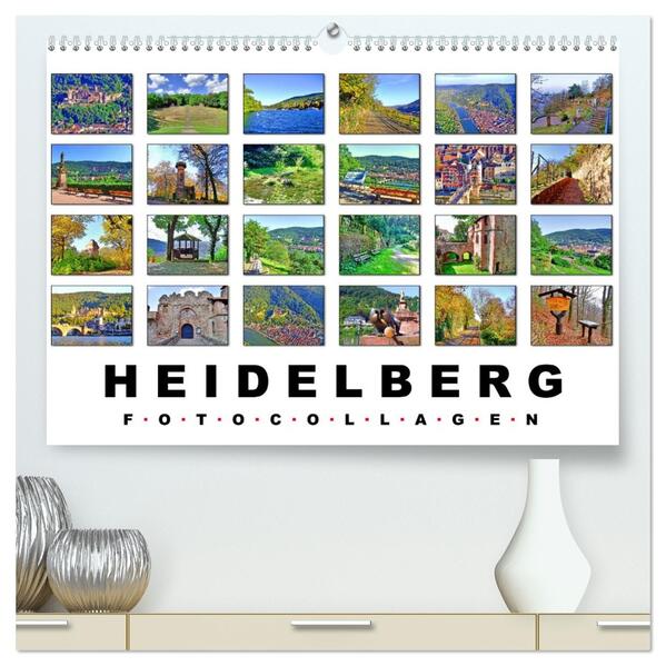 Heidelberg Fotocollagen (hochwertiger Premium Wandkalender 2026 DIN A2 quer) Kunstdruck in Hochglanz