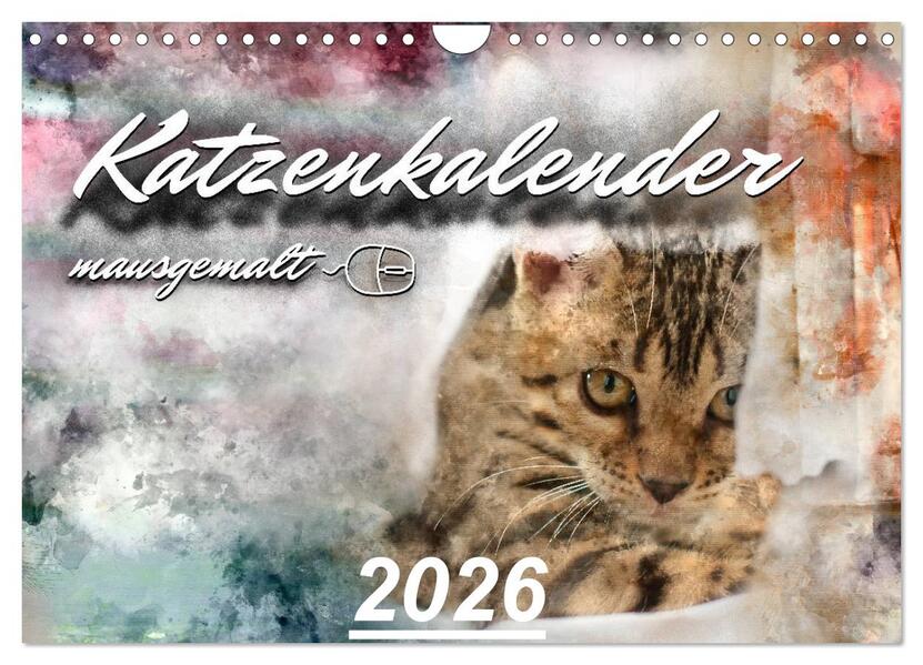 Katzenkalender mausgemalt (Wandkalender 2026 DIN A4 quer) CALVENDO Monatskalender