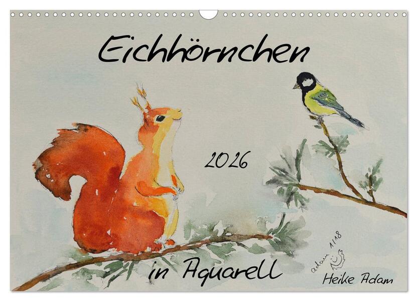 Eichhörnchen in Aquarell (Wandkalender 2026 DIN A3 quer) CALVENDO Monatskalender