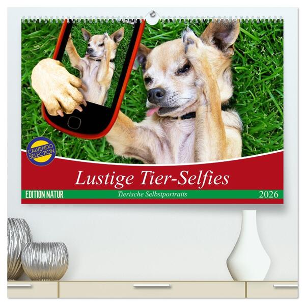 Lustige Tier-Selfies. Tierische Selbstportraits (hochwertiger Premium Wandkalender 2026 DIN A2 quer) Kunstdruck in Hochglanz
