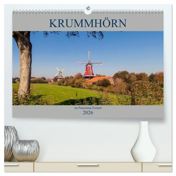 Krummhörn im Panorama-Format (hochwertiger Premium Wandkalender 2026 DIN A2 quer) Kunstdruck in Hochglanz