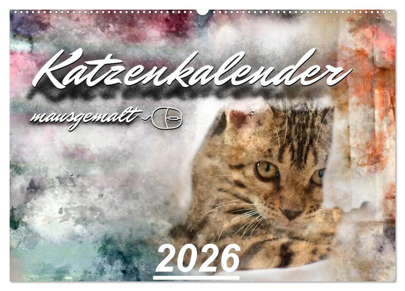 Katzenkalender mausgemalt (Wandkalender 2026 DIN A2 quer) CALVENDO Monatskalender