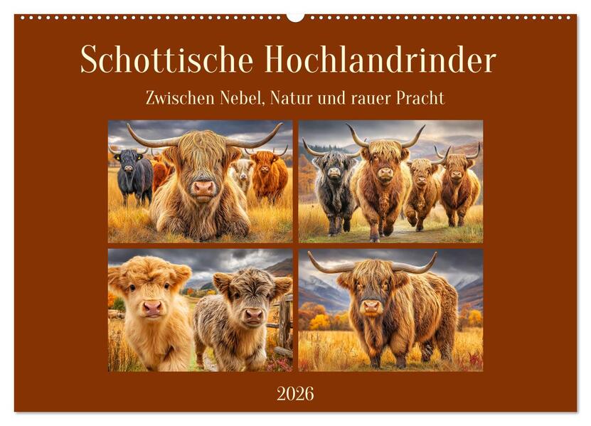 Schottische Hochlandrinder. Zwischen Nebel Natur und rauer Pracht (Wandkalender 2026 DIN A2 quer) CALVENDO Monatskalender