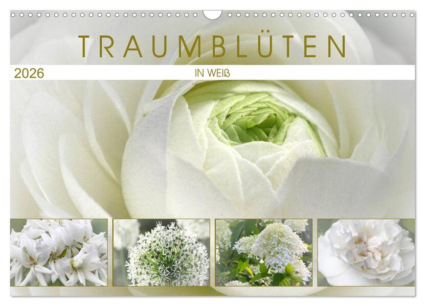 Traumblüten in Weiß (Wandkalender 2026 DIN A3 quer) CALVENDO Monatskalender