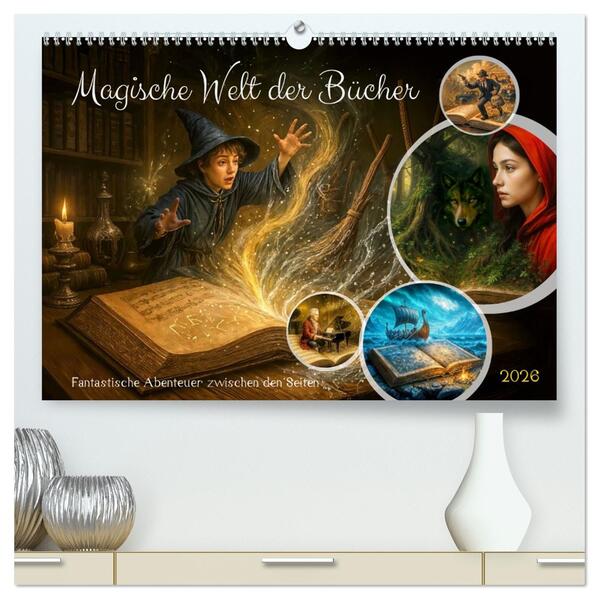 Magische Welt der Bücher - Fantastische Abenteuer zwischen den Seiten (hochwertiger Premium Wandkalender 2026 DIN A2 quer) Kunstdruck in Hochglanz