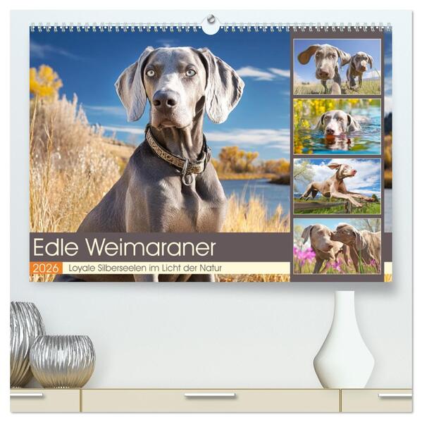 Edle Weimaraner. Loyale Silberseelen im Licht der Natur (hochwertiger Premium Wandkalender 2026 DIN A2 quer) Kunstdruck in Hochglanz