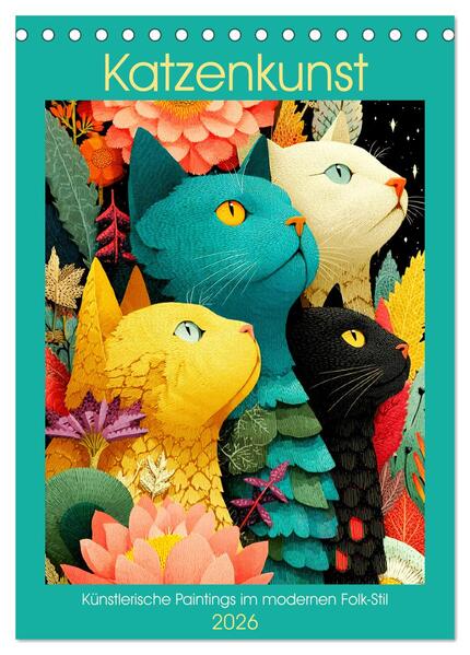 Katzenkunst. Künstlerische Paintings im modernen Folk-Stil (Tischkalender 2026 DIN A5 hoch) CALVENDO Monatskalender