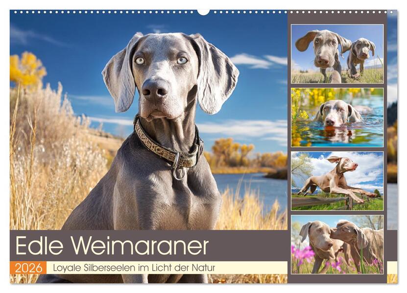 Edle Weimaraner. Loyale Silberseelen im Licht der Natur (Wandkalender 2026 DIN A2 quer) CALVENDO Monatskalender