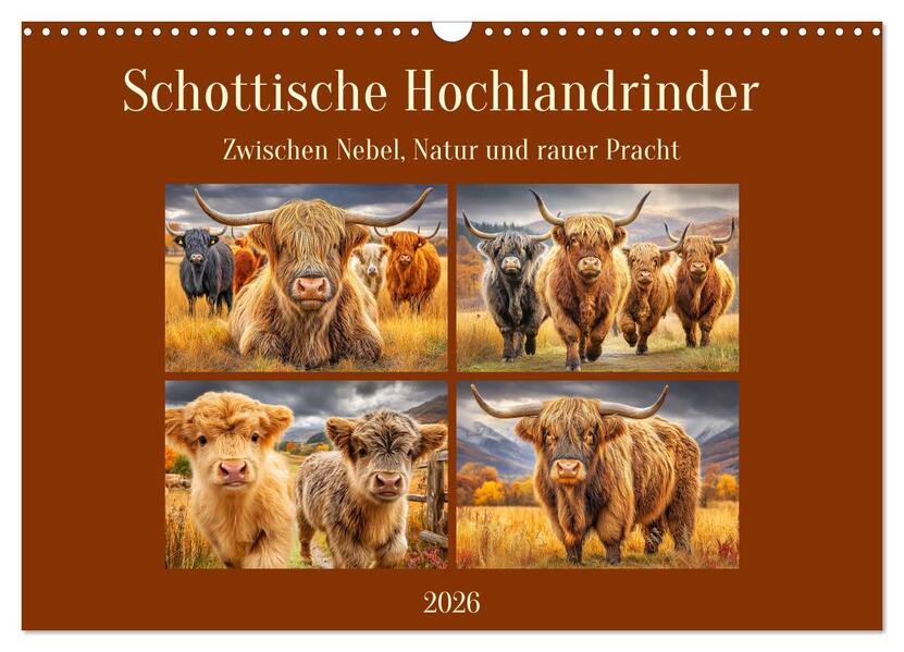Schottische Hochlandrinder. Zwischen Nebel Natur und rauer Pracht (Wandkalender 2026 DIN A3 quer) CALVENDO Monatskalender
