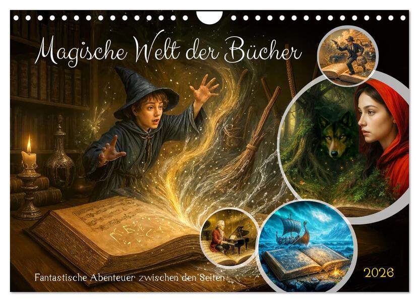 Magische Welt der Bücher - Fantastische Abenteuer zwischen den Seiten (Wandkalender 2026 DIN A4 quer) CALVENDO Monatskalender