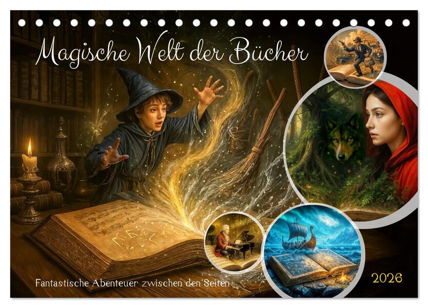 Magische Welt der Bücher - Fantastische Abenteuer zwischen den Seiten (Tischkalender 2026 DIN A5 quer) CALVENDO Monatskalender