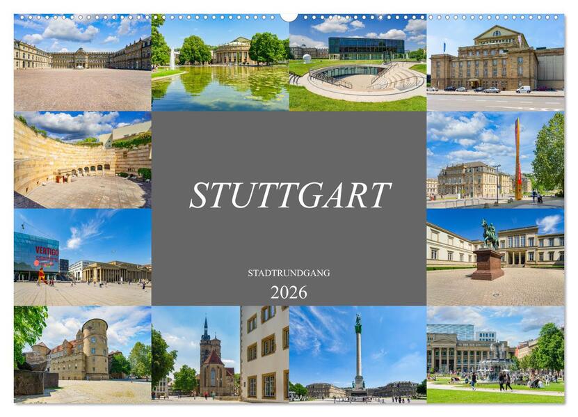 Stuttgart Stadtrundgang (Wandkalender 2026 DIN A2 quer) CALVENDO Monatskalender