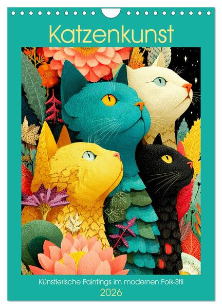 Katzenkunst. Künstlerische Paintings im modernen Folk-Stil (Wandkalender 2026 DIN A4 hoch) CALVENDO Monatskalender