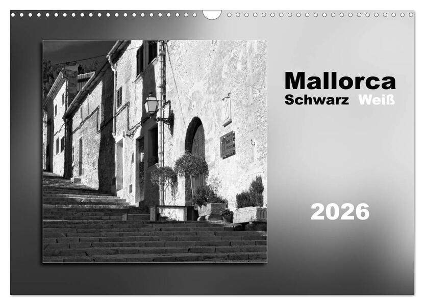 Mallorca Schwarz Weiß (Wandkalender 2026 DIN A3 quer) CALVENDO Monatskalender