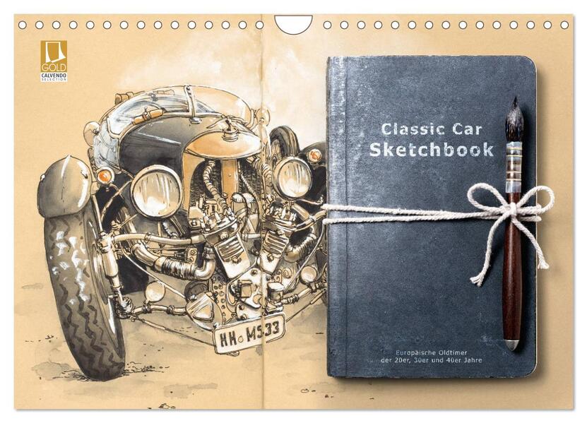 Classic Car Sketchbook (Wandkalender 2026 DIN A4 quer) CALVENDO Monatskalender