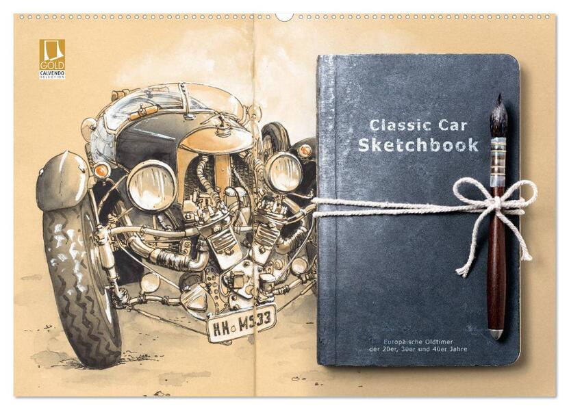 Classic Car Sketchbook (Wandkalender 2026 DIN A2 quer) CALVENDO Monatskalender
