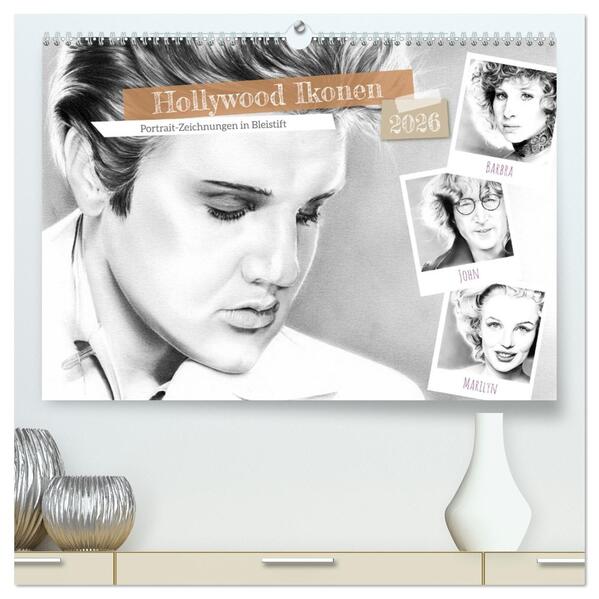 Hollywood Ikonen in Bleistift (hochwertiger Premium Wandkalender 2026 DIN A2 quer) Kunstdruck in Hochglanz