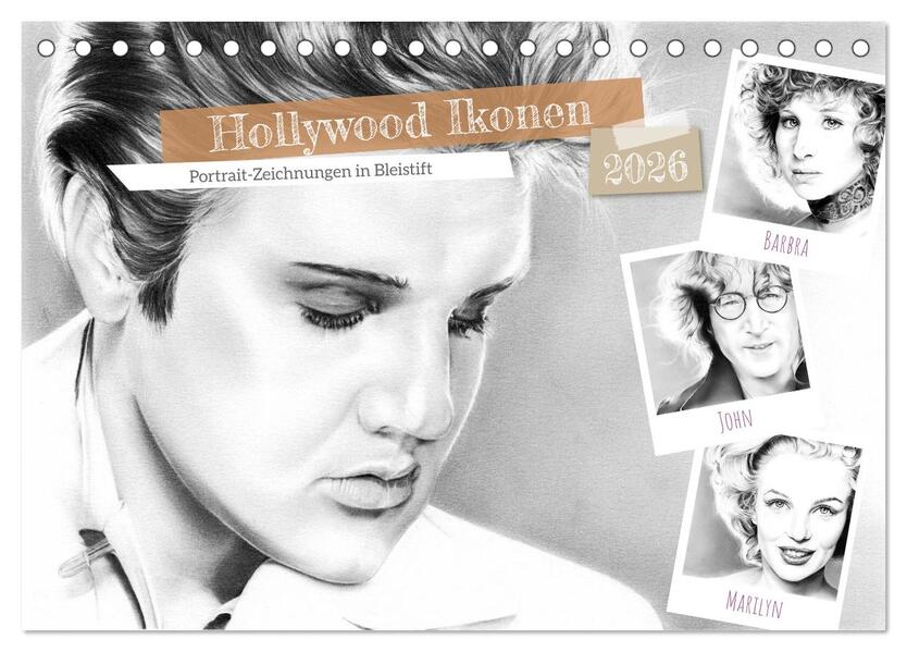 Hollywood Ikonen in Bleistift (Tischkalender 2026 DIN A5 quer) CALVENDO Monatskalender