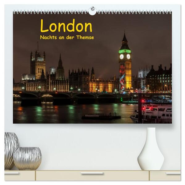 London - Nachts an der Themse (hochwertiger Premium Wandkalender 2026 DIN A2 quer) Kunstdruck in Hochglanz