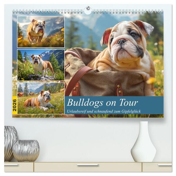Bulldogs on Tour. Urlaubsreif und schnaufend zum Gipfelglück (hochwertiger Premium Wandkalender 2026 DIN A2 quer) Kunstdruck in Hochglanz