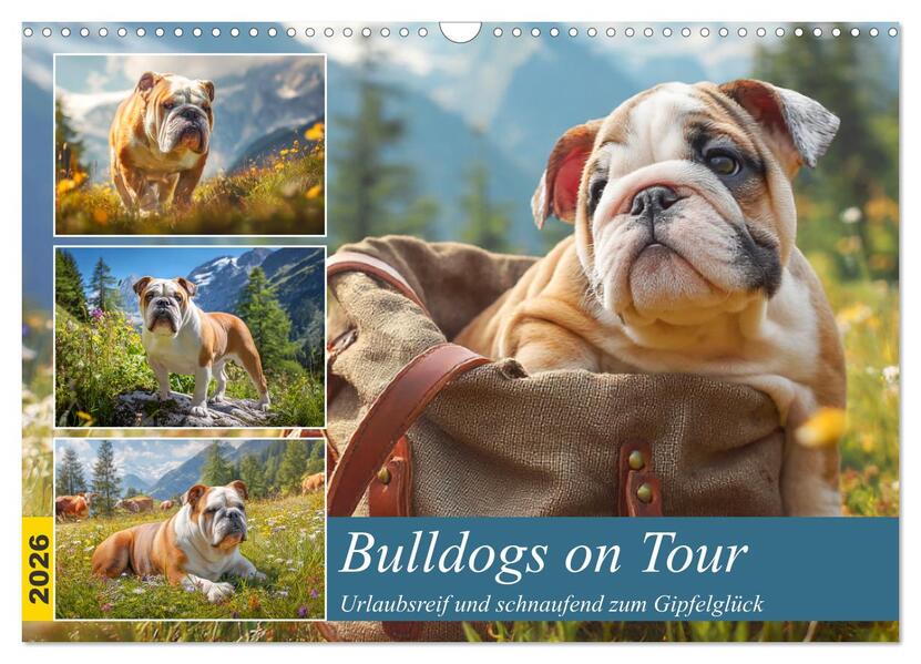 Bulldogs on Tour. Urlaubsreif und schnaufend zum Gipfelglück (Wandkalender 2026 DIN A3 quer) CALVENDO Monatskalender