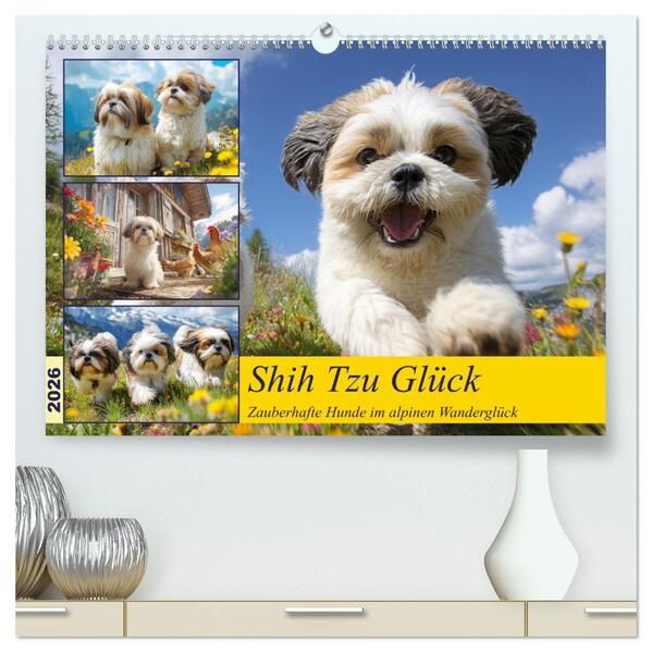 Shih Tzu Glück. Zauberhafte Hunde im alpinen Wanderglück (hochwertiger Premium Wandkalender 2026 DIN A2 quer) Kunstdruck in Hochglanz