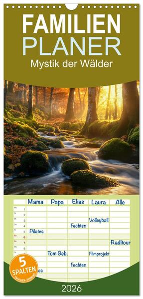 Familienplaner 2026 - Mystik der Wälder mit 5 Spalten (Wandkalender 21 x 45 cm) CALVENDO