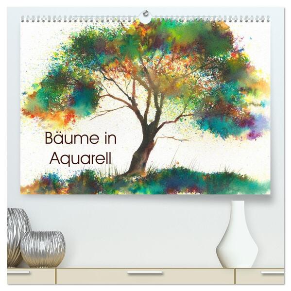 Bäume in Aquarell (hochwertiger Premium Wandkalender 2026 DIN A2 quer) Kunstdruck in Hochglanz